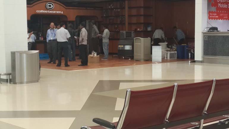 The Coffee Beanery at the Arrivals terminal of the Doha International Airport was being completely dismantled today, as movers shifted furniture into large trucks.