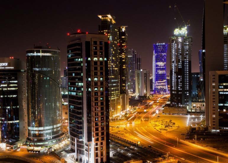 Doha's skyscrapers at night