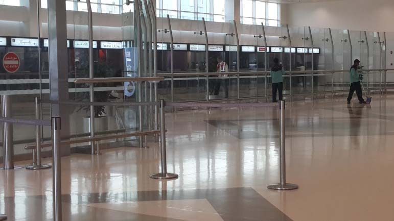 The Departures terminal at the Doha International Airport sat empty this morning.