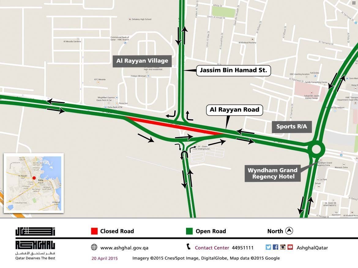 Diversions on Al Rayyan Rd by Sports Roundabout