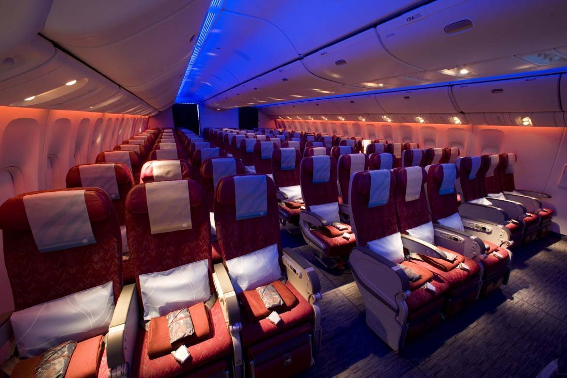 Qatar Airways 777 Economy Cabin in 9 across configuration