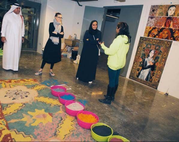 Artist Emelina Soares and Sheikha Mayassa at the Fire Station Artist in Residence exhibition 2016