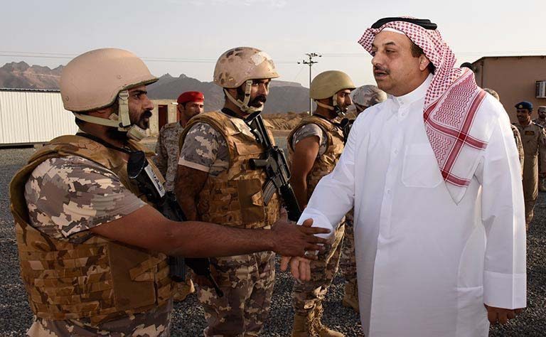 Khalid Al Attiyah, Qatar's Minister of State for Defense, visits the Qatari Armed Forces' detachment stationed in the Saudi city of Najran, near the Yemen border.