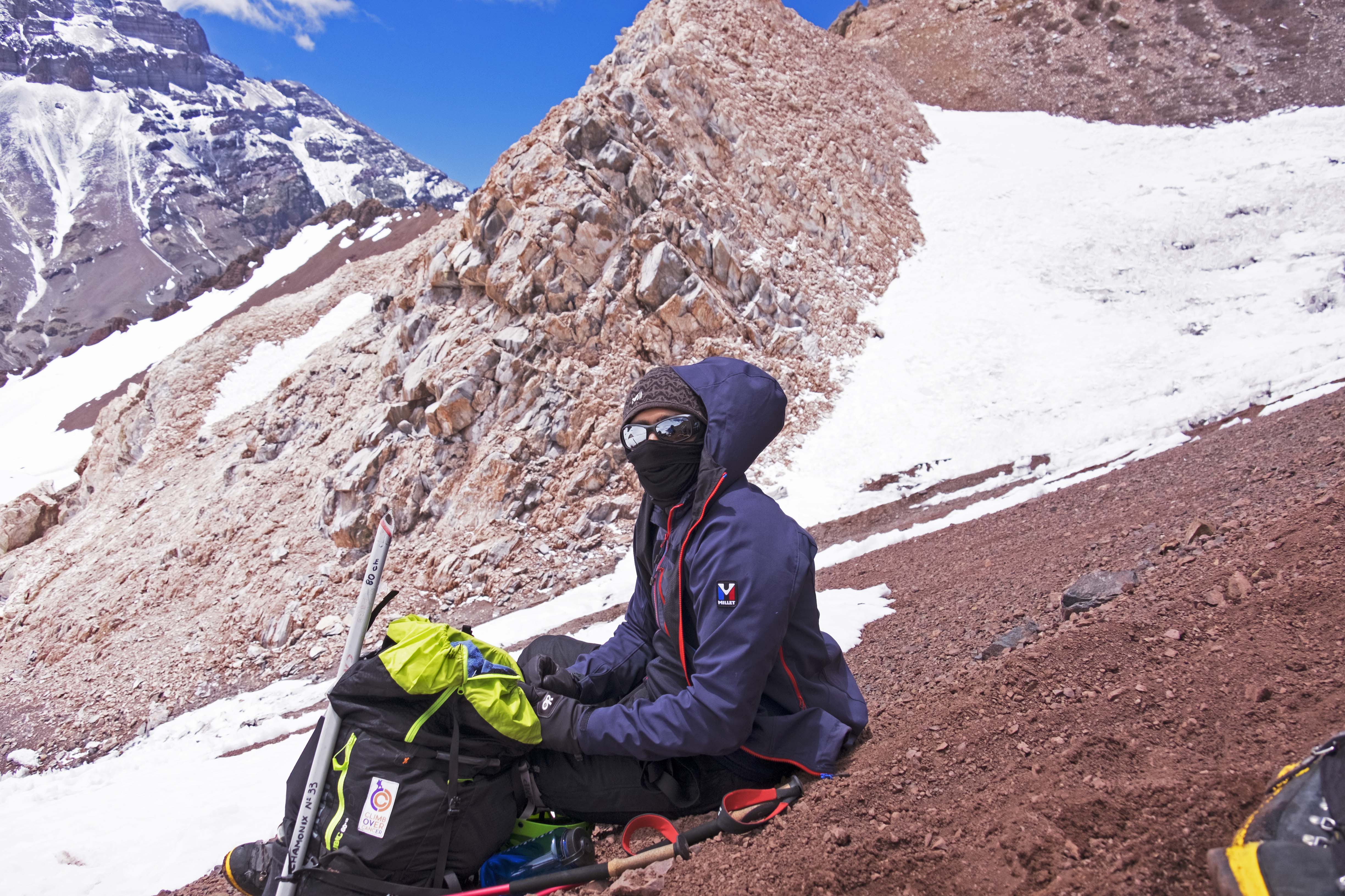 Sameer Ahmed climbing Aconcagua in Argentina